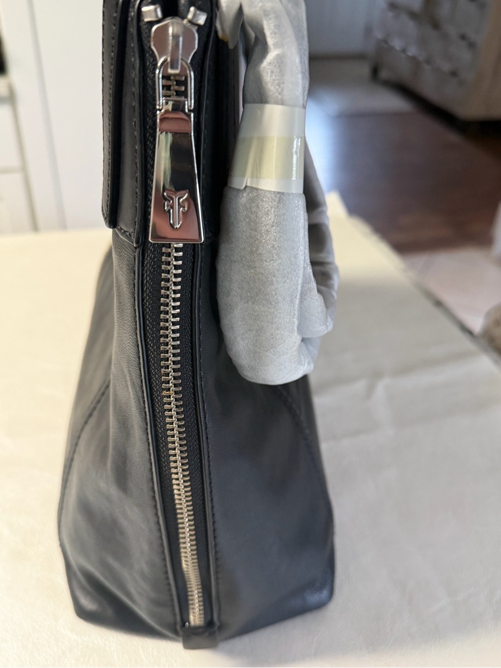 Frye Lena Black Leather Zip-Front Shoulder Bag - Picture 4 of 14